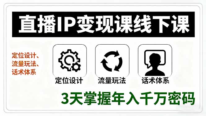 直播IP变现课线下课，定位设计、流量玩法、话术体系，3天掌握年入千万密码-副业网资源站