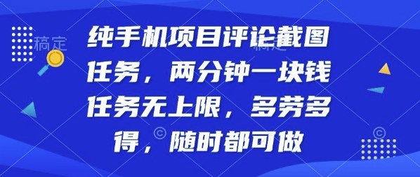 纯手机项目评论截图任务，两分钟一块钱多劳多得，随时随地都能做【揭秘】-副业网资源站