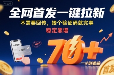 全网首发一键拉新项目，不需要回传，接个验证码就完事，稳定靠谱，一小时收益70+【揭秘】-副业网资源站