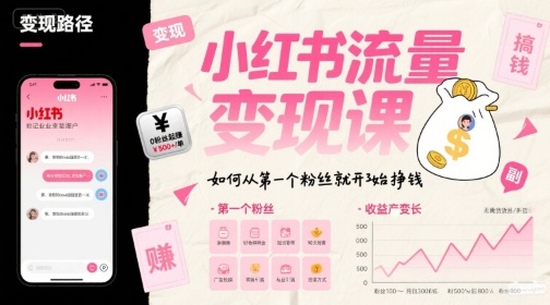 小红书流量变现课，如何从第一个粉丝就开始挣钱-副业网资源站
