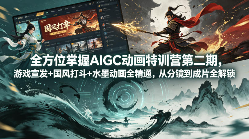 全方位掌握AIGC动画特训营第二期，游戏宣发+国风打斗+水墨动画全精通，从分镜到成片全解锁-副业网资源站