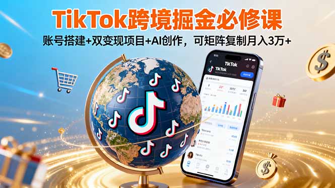 TikTo跨境掘金必修课，账号搭建+双变现项目+AI创作，可矩阵复制月入3万+-副业网资源站