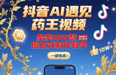 抖音AI遇见药王视频，条条10W赞，快速起千粉万粉号，傻瓜式制作教学-副业网资源站