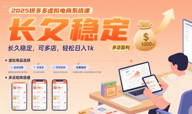 2025拼多多虚拟电商系统课，长久稳定，可多店，轻松日入1k-副业网资源站