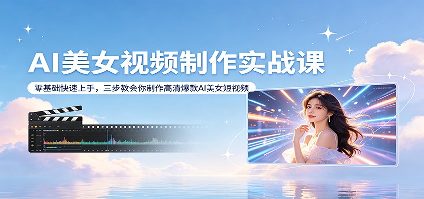 AI美女视频制作实战课：零基础快速上手，三步教会你制作高清爆款AI美女短视频-副业网资源站