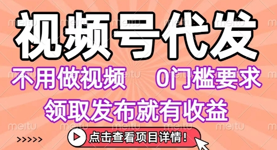 视频号代发，不用剪辑不用做视频，0门槛要求，领取发布就有收益，任务没有无上限，小白轻松上手【揭秘】-副业网资源站