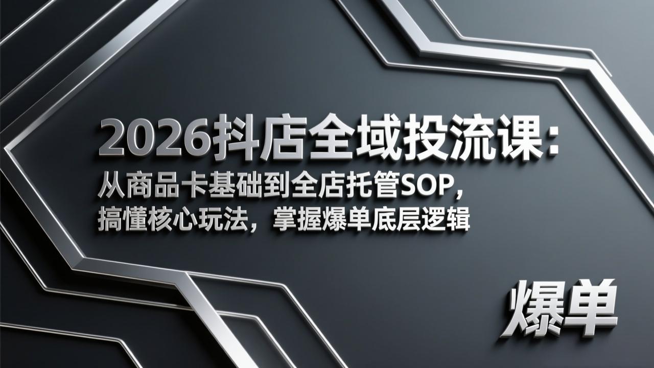 2026抖店全域投流课：从商品卡基础到全店托管SOP，搞懂核心玩法，掌握爆单底层逻辑-副业网资源站