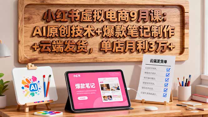 小红书虚拟电商9月课：AI原创技术+爆款笔记制作+云端发货，单店月利3万+-副业网资源站