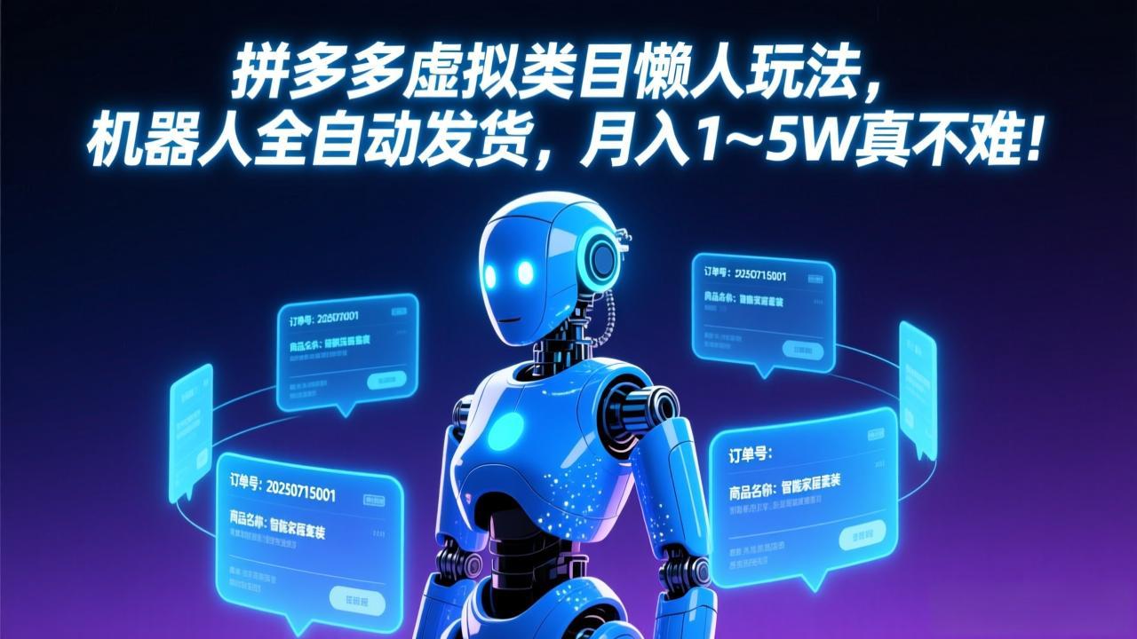 拼多多虚拟类目懒人玩法，机器人全自动发货，月入 1-5W 真不难！-副业网资源站