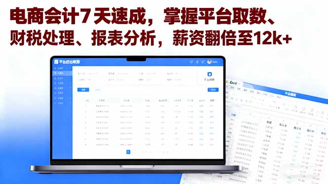 电商会计7天速成，掌握平台取数、财税处理、报表分析，薪资翻倍至12k+-副业网资源站