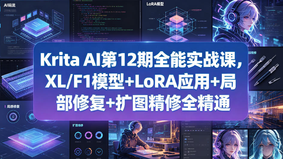 Krita AI第12期全能实战课，XL/F1模型+LoRA应用+局部修复+扩图精修全精通-副业网资源站