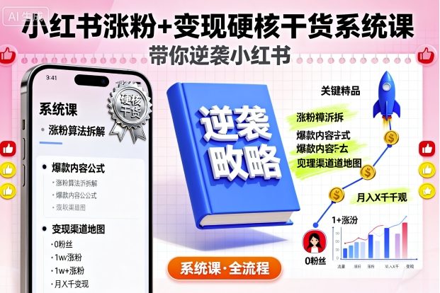 小红书涨粉+变现硬核干货系统课，带你逆袭小红书-副业网资源站