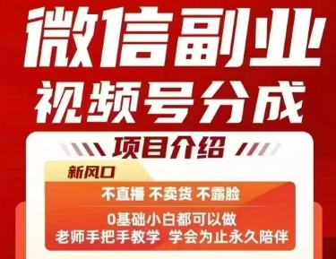微信副业视频号分成，不直播 不卖货 不露脸，三五分钟即可完成一条作，每日收益几十、几张不等-副业网资源站