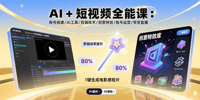 AI+短视频全能课：账号搭建/AI工具/剪辑技术/创意特效/账号运营/带货直播-副业网资源站