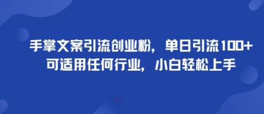 手掌文案引流创业粉，单日引流100+，可适用任何行业，小白轻松上手-副业网资源站