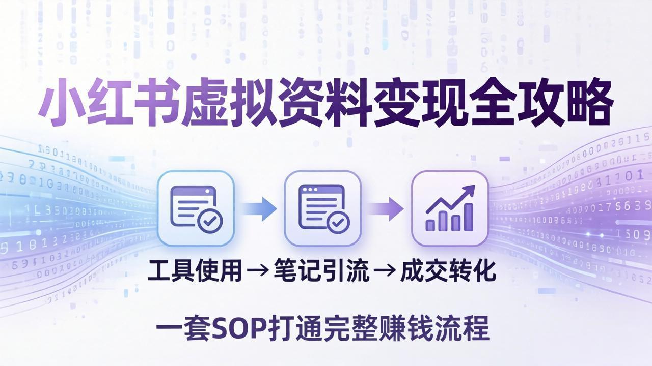 小红书虚拟资料变现全攻略：从工具使用到笔记引流成交，一套 SOP 打通完整赚钱流程-副业网资源站