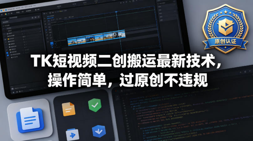 TK短视频二创搬运最新技术，操作简单，过原创不违规-副业网资源站