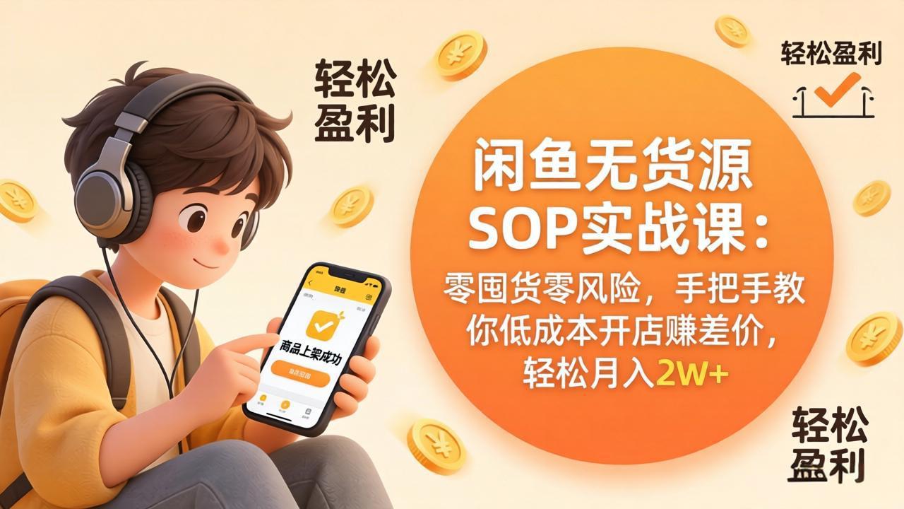 闲鱼无货源SOP实战课：零囤货零风险，手把手教你低成本开店赚差价，轻松月入2w+-副业网资源站