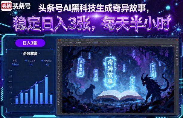 头条号AI黑科技生成奇异故事，稳定日入3张，每天半小时-副业网资源站