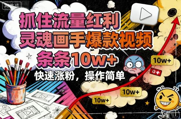 抓住流量红利，灵魂画手爆款视频，条条10w+，快速涨粉，操作简单-副业网资源站