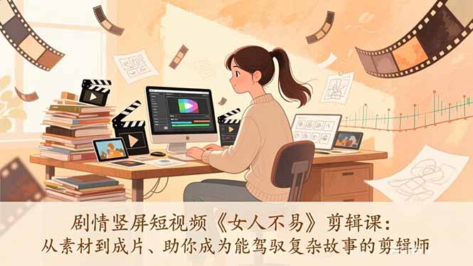 剧情竖屏短视频《女人不易》剪辑课：从素材到成片、助你成为能驾驭复杂故事的剪辑师-副业网资源站