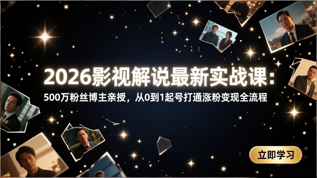 2026影视解说最新实战课：500万粉丝博主亲授，从0到1起号打通涨粉变现全流程-副业网资源站