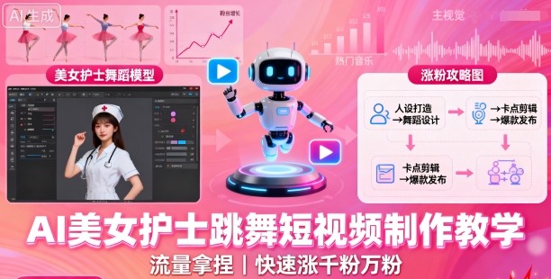 AI美女护士跳舞短视频制作教学，流量拿捏，快速涨千粉万粉【提示词+视频教程】-副业网资源站