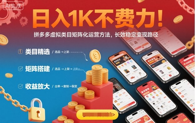 日入1K不费力！拼多多虚拟类目矩阵化运营方法，长效稳定变现路径-副业网资源站
