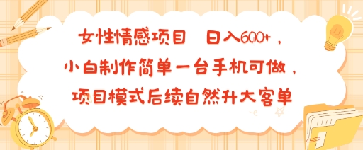 女性情感项目 小白制作简单一台手机可做 项目模式后续自然升大客单 日入6张-副业网资源站