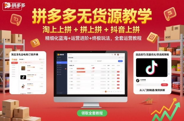 拼多多无货源教学，淘上拼+拼上拼+抖上拼，精细化蓝海+运营进阶+终极玩法，全套运营教程-副业网资源站
