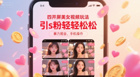 四开屏美女视频玩法，引s粉轻轻松松，暴力掘金，手机操作【揭秘】-副业网资源站