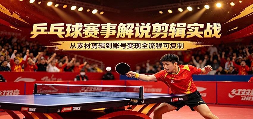 乒乓球赛事解说剪辑实战，从素材剪辑到账号变现全流程可复制-副业网资源站