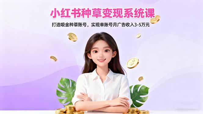 小红书种草变现系统课：打造吸金种草账号，实现单账号月广告收入3-5万元-副业网资源站