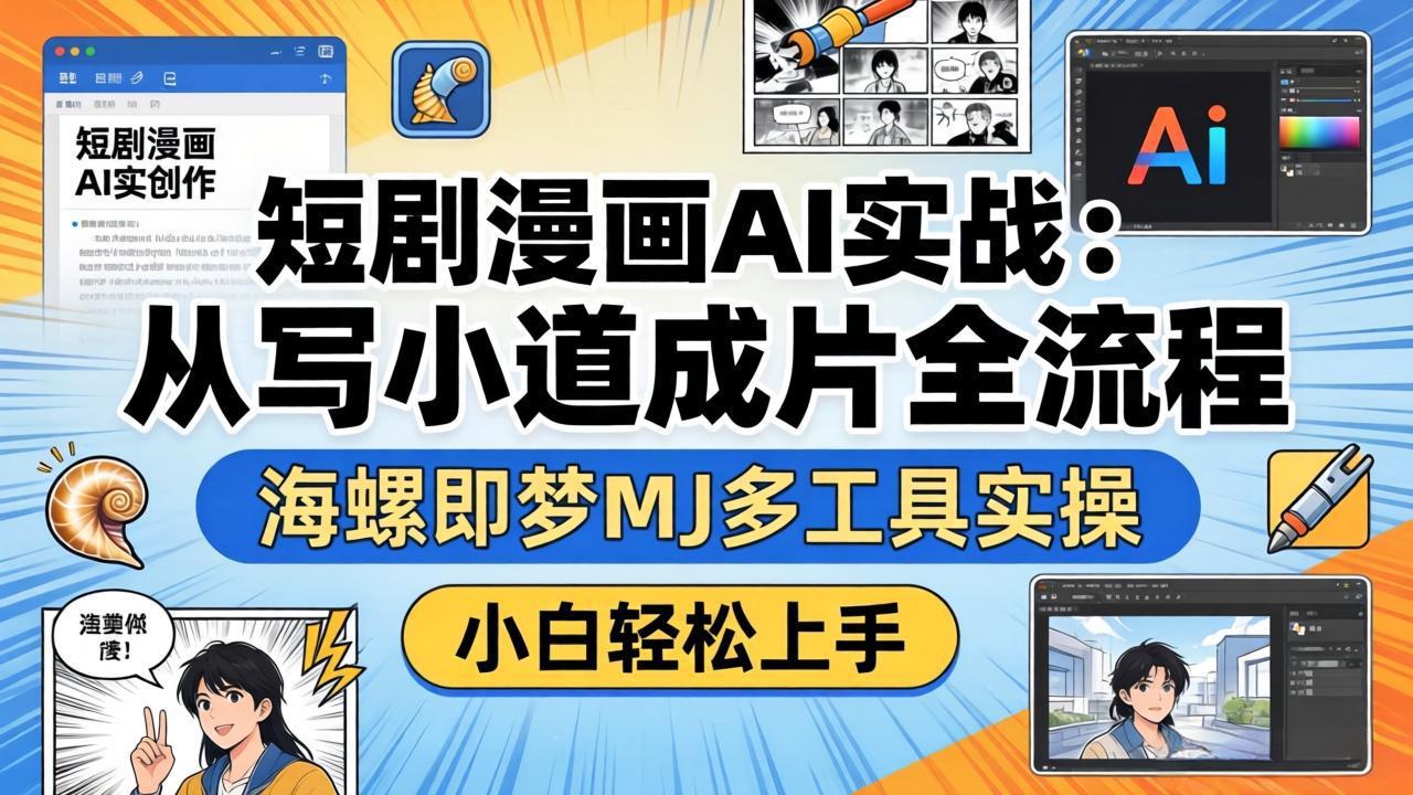 短剧漫画AI实战：从写小说到成片全流程，海螺即梦MJ多工具实操，小白轻松上手-副业网资源站