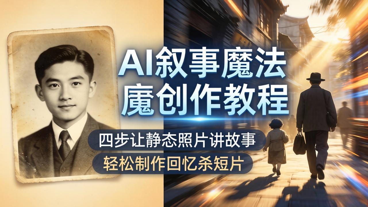 AI叙事魔法创作教程，四步让静态照片讲故事，老照片修复加动态特效，轻松制作回忆杀短片-副业网资源站