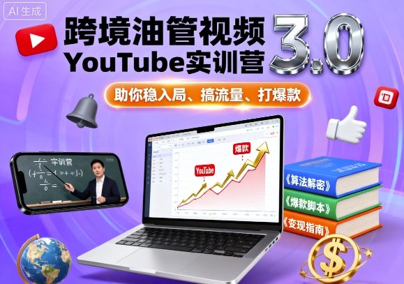 跨境油管视频YouTube实训营3.0，助你稳入局、搞流量、打爆款-副业网资源站