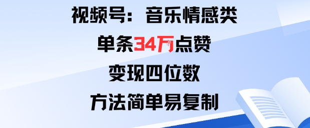 视频号分成计划新玩法：音乐情感类单条34W点赞，变现四位数，方法简单易复制-副业网资源站