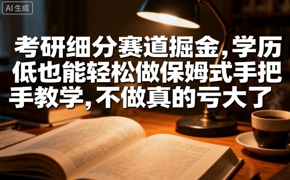 考研细分赛道掘金，日入1k+，学历低也能轻松做保姆式手把手教学，不做真的亏大了【揭秘】-副业网资源站