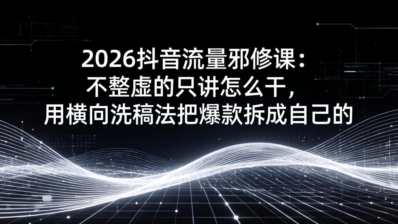 2026抖音流量邪修课：不整虚的只讲怎么干，用横向洗稿法把爆款拆成自己的-副业网资源站