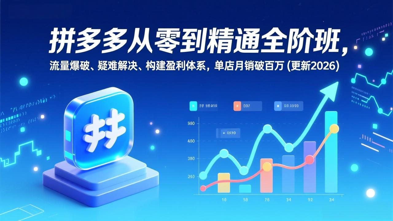 拼多多从零到精通全阶班，流量爆破、疑难解决，构建盈利体系，单店月销破百万(更新2026-副业网资源站