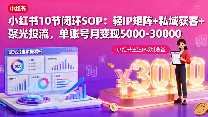 小红书10节闭环SOP：轻IP矩阵+私域获客+聚光投流，单账号月变现5000-30000-副业网资源站