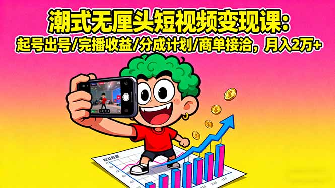 潮式无厘头短视频变现课：起号出号/完播收益/分成计划/商单接洽，月入2万+-副业网资源站