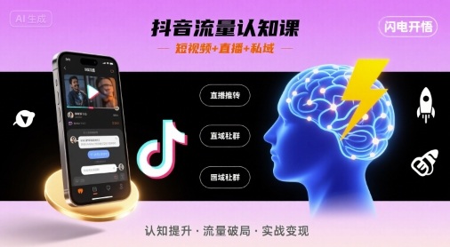 抖音流量认知课，短视频+直播+私域，认知提升，闪电开悟-副业网资源站