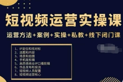 短视频运营实操课，运营方法+案例+实操+私教+线下闭门课-副业网资源站