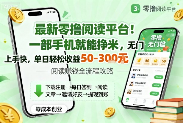 最新零撸阅读平台！一部手机就能挣米，无门槛上手快，单日轻松收益50-3张【揭秘】-副业网资源站