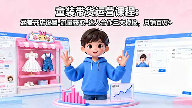 童装带货运营课程：涵盖开店设置-流量获取-达人合作三大模块，月销百万+-副业网资源站
