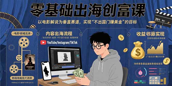 零基础出海创富课：以电影解说为垂直赛道，实现不出国门赚美金的目标-副业网资源站