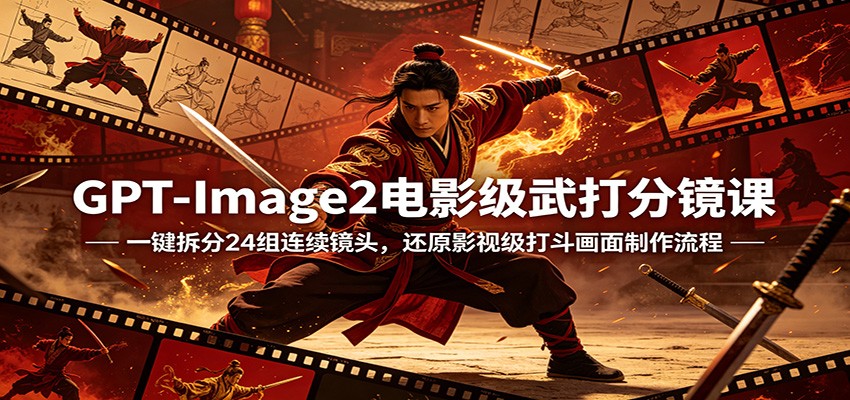 GPT-Image2电影级武打分镜课：一键拆分24组连续镜头，还原影视级打斗画面制作流程-副业网资源站