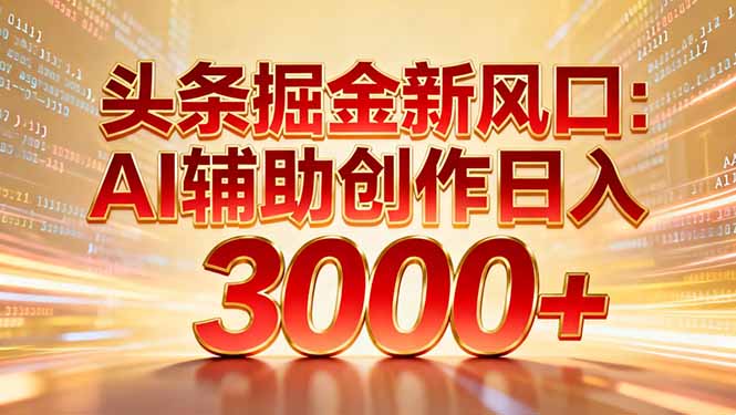 头条掘金新风口：AI辅助创作日入3000+，矩阵玩法当天启动隔天见效-副业网资源站