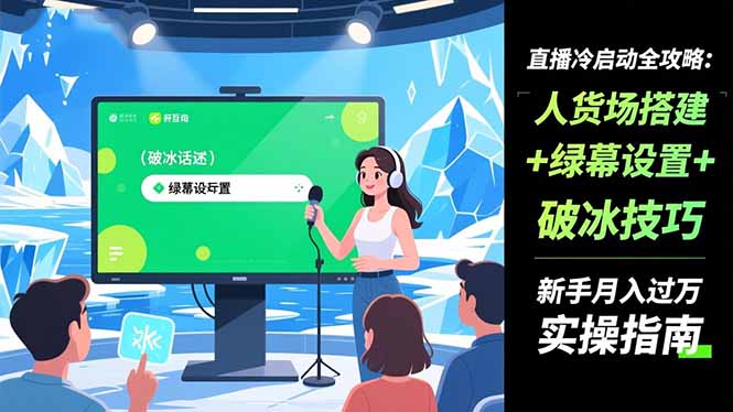直播冷启动全攻略:人货场搭建+绿幕设置+破冰技巧，新手月入过万实操指南-副业网资源站